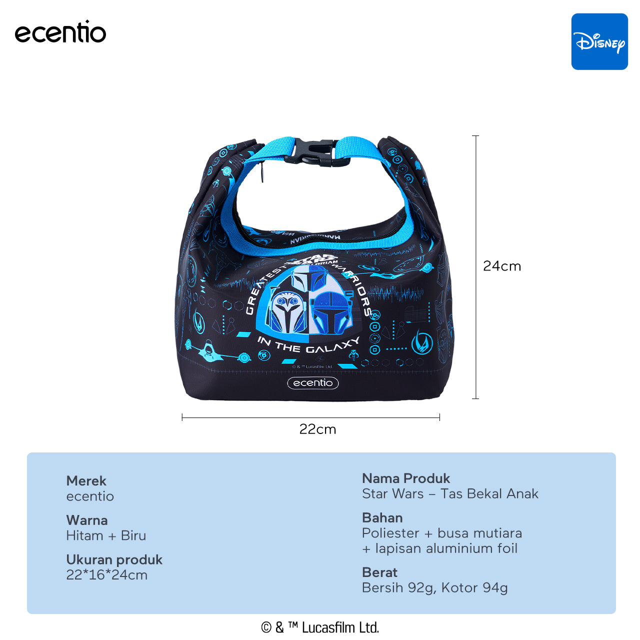 ecentio Star Wars Series Original Resmi Kotak Bekal Anak 950ml Anti Bocor BPA Free Set Lunch Box + Botol Minum Sendok Tas Bekal Sekolah Back to School Tempat Makan Sekat Snack