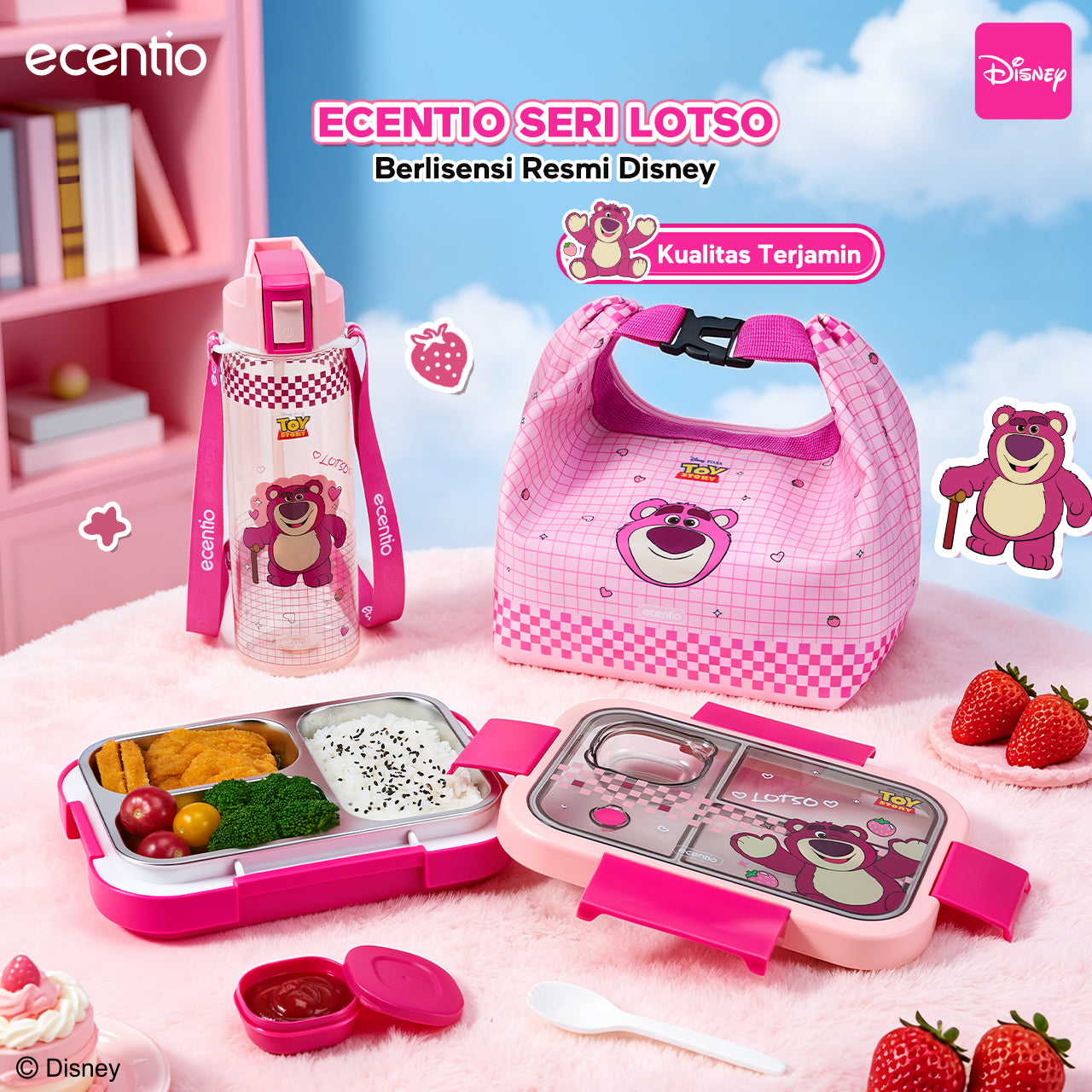[Back To School] ecentio Kotak Makan Anak Lotso Set Bekal Sekolah Lunch Box Stainless 750ml Botol Minum 900ml Tas Bekal BPA Free Tempat Makan Anak