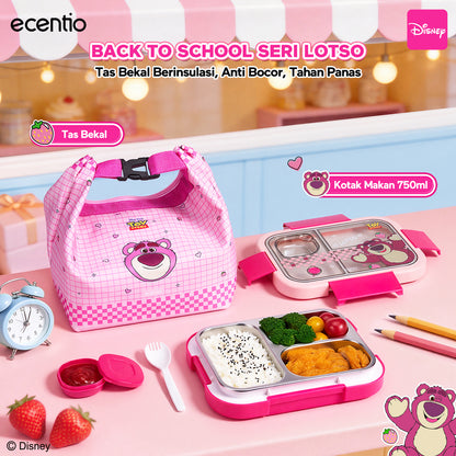 [Back To School] ecentio Kotak Makan Anak Lotso Set Bekal Sekolah Lunch Box Stainless 750ml Botol Minum 900ml Tas Bekal BPA Free Tempat Makan Anak