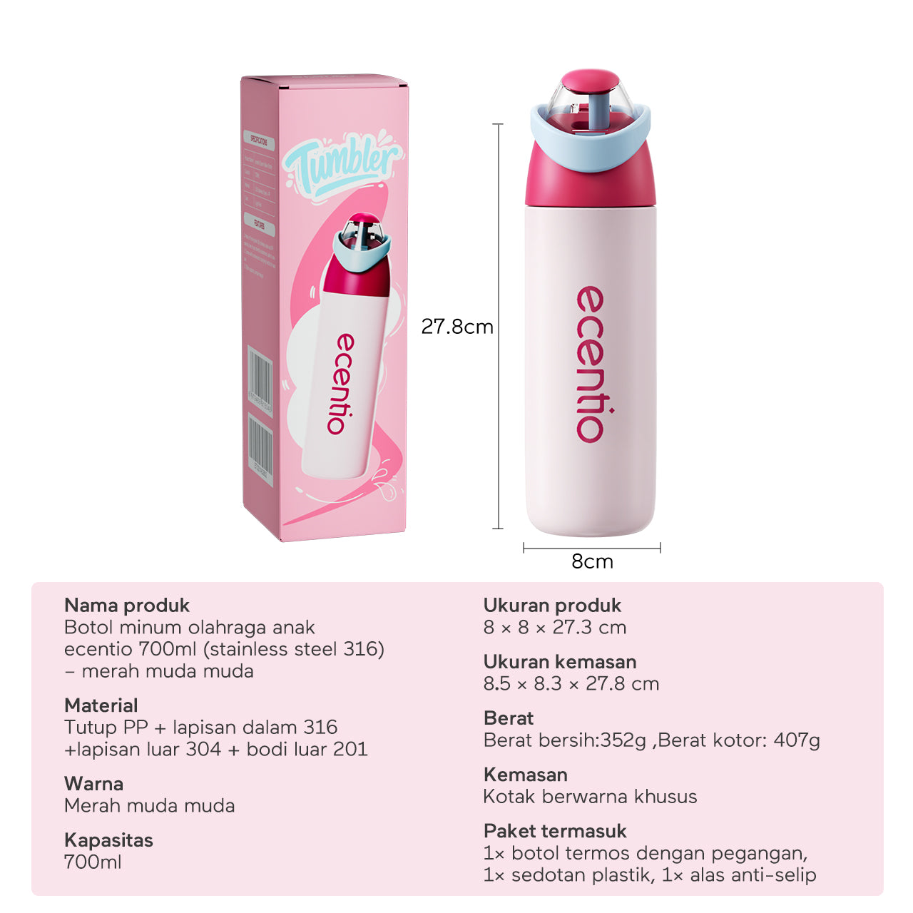 ecentio Tumbler Stainless anak 550ml/750ml Portable Thermos Botol Minum Besar Dengan Tas Tahan Panas Dingin 24 Jam Aesthetic Lucu Termos Air Panas Kopi Dengan Sedotan Cocok Untuk Sekolah Anak Laki-Laki