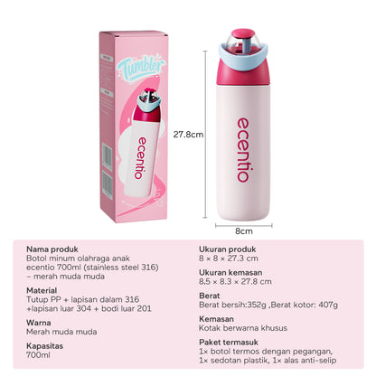 ecentio Tumbler Stainless anak 550ml/750ml Portable Thermos Botol Minum Besar Dengan Tas Tahan Panas Dingin 24 Jam Aesthetic Lucu Termos Air Panas Kopi Dengan Sedotan Cocok Untuk Sekolah Anak Laki-Laki