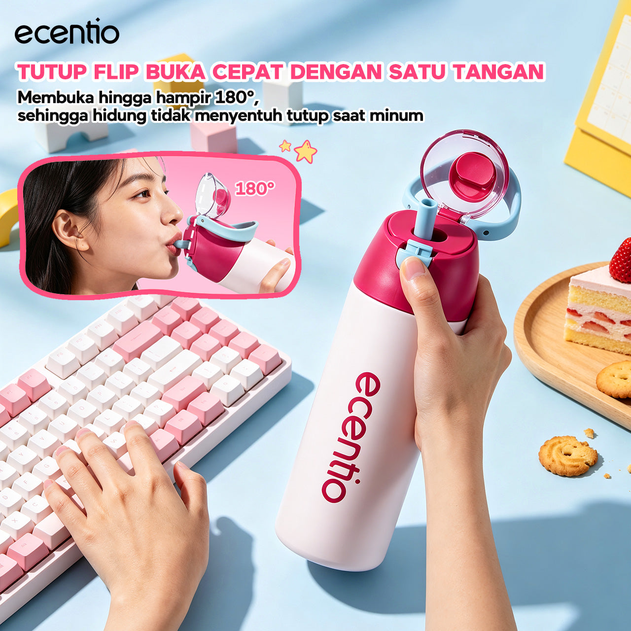ecentio Tumbler Stainless anak 550ml/750ml Portable Thermos Botol Minum Besar Dengan Tas Tahan Panas Dingin 24 Jam Aesthetic Lucu Termos Air Panas Kopi Dengan Sedotan Cocok Untuk Sekolah Anak Laki-Laki