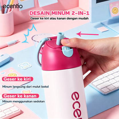 ecentio Tumbler Stainless anak 550ml/750ml Portable Thermos Botol Minum Besar Dengan Tas Tahan Panas Dingin 24 Jam Aesthetic Lucu Termos Air Panas Kopi Dengan Sedotan Cocok Untuk Sekolah Anak Laki-Laki