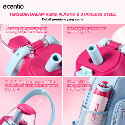 ecentio Tumbler Stainless anak 550ml/750ml Portable Thermos Botol Minum Besar Dengan Tas Tahan Panas Dingin 24 Jam Aesthetic Lucu Termos Air Panas Kopi Dengan Sedotan Cocok Untuk Sekolah Anak Laki-Laki