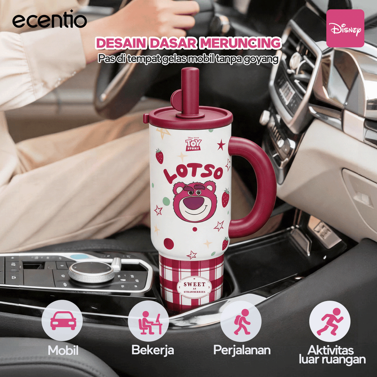 [Lotso][HOT] ecentio Tumbler Stainless Steel 1200ml Lotso Disney Botol Minum Termos Vacuum Tahan Dingin Panas 24 Jam Anti Bocor dengan Sedotan Aesthetic Portable