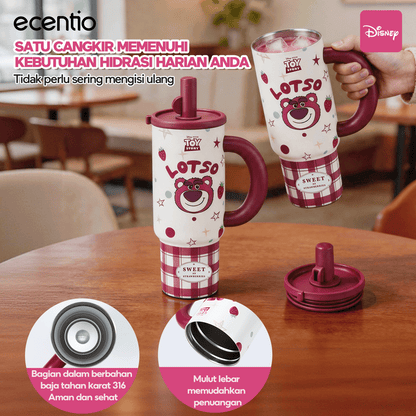 [Lotso][HOT] ecentio Tumbler Stainless Steel 1200ml Lotso Disney Botol Minum Termos Vacuum Tahan Dingin Panas 24 Jam Anti Bocor dengan Sedotan Aesthetic Portable
