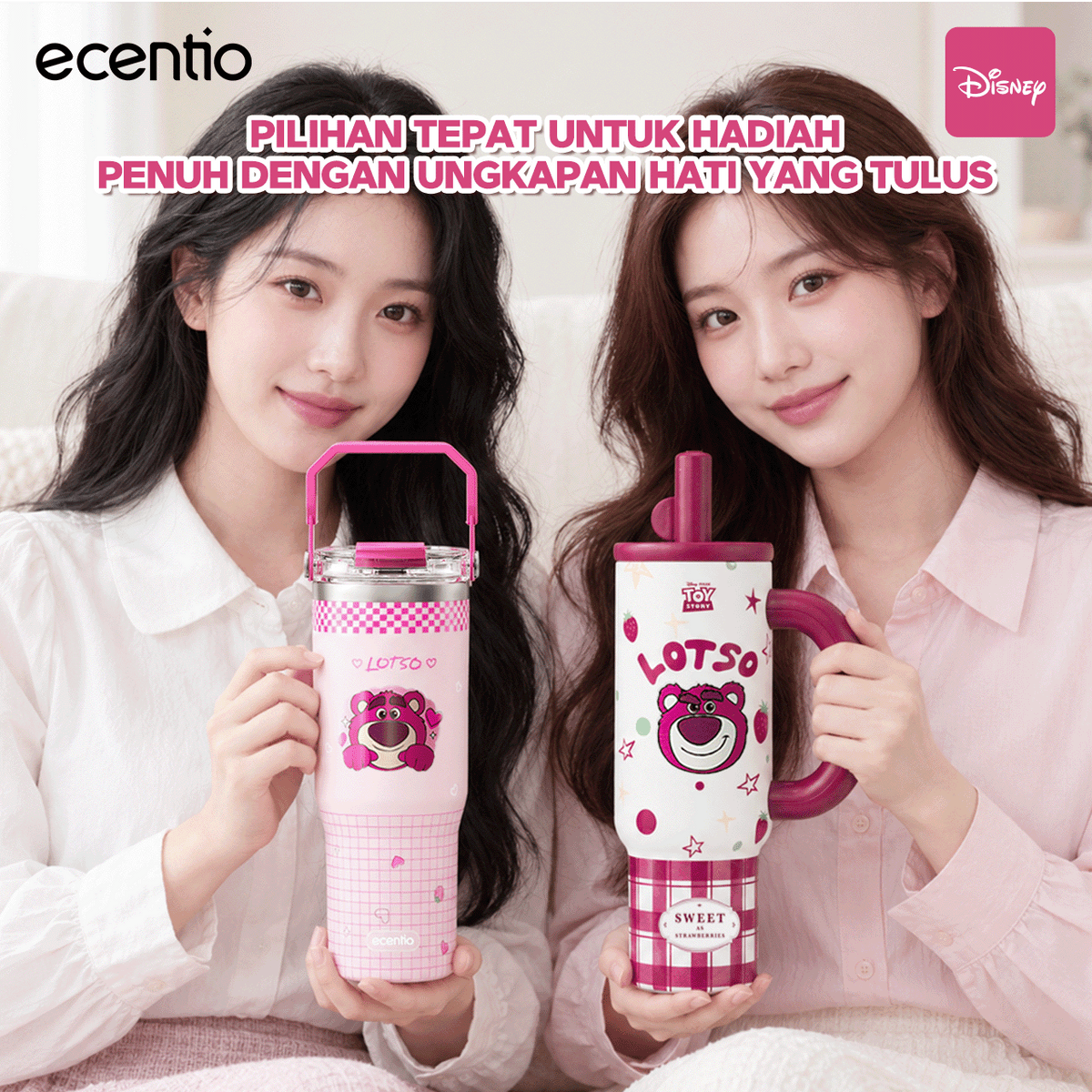 [Lotso][HOT] ecentio Tumbler Stainless Steel 1200ml Lotso Disney Botol Minum Termos Vacuum Tahan Dingin Panas 24 Jam Anti Bocor dengan Sedotan Aesthetic Portable
