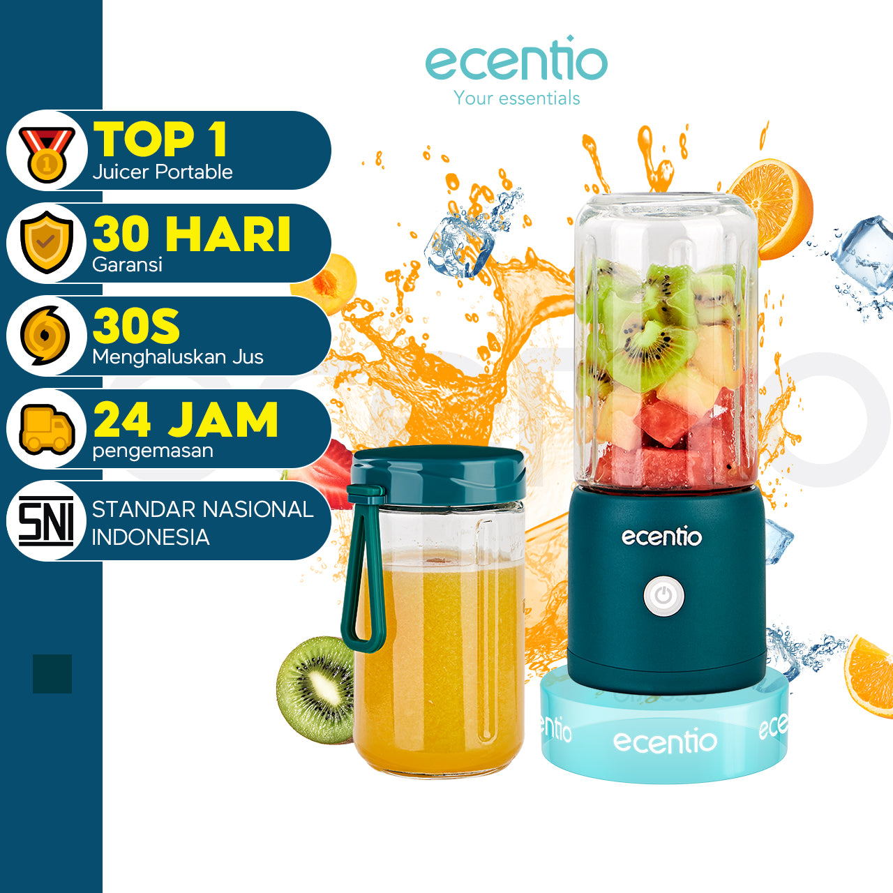 【4pcs set】🌟ecentio 8 mata pisau blender 2cup portable juicer+ lunch box Kotak Bekal Makan cangkir Set