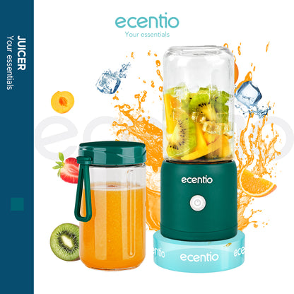 ecentio juicer blender 10 pisau juicer Kaca Tebal 2 Cup mini portable dengan sedotan 380ml+380ml