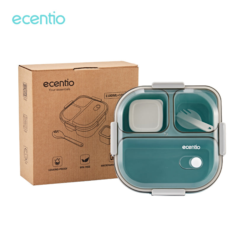 ecentio 1100ml Kotak Bekal Makan BPA Free+Botol Minum Gelas+lunch bag - ecentio