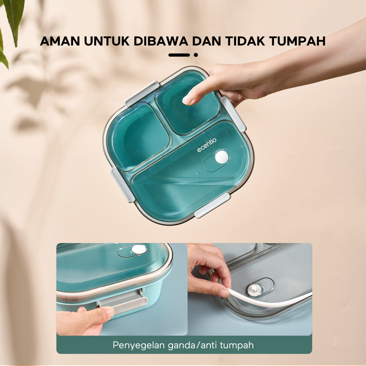 ecentio Anti Tumpah 1100ml Tempat Bekal 3 grid Kotak makan wadah bekal kotak sup 100ml BPA FREE-CF