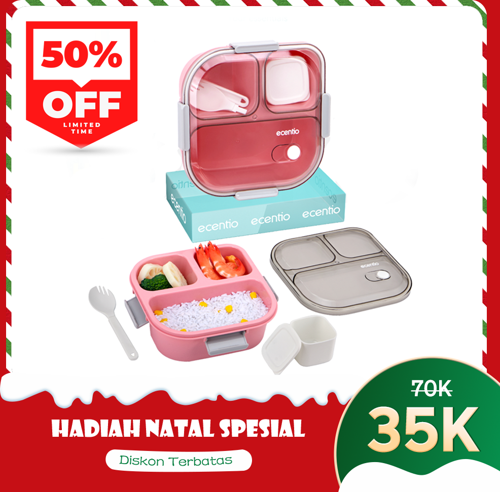 ecentio 3 grid anti tumpah tempat bekal 1100ml Kotak makan wadah bekal kotak sup 100ml BPA FREE-HW