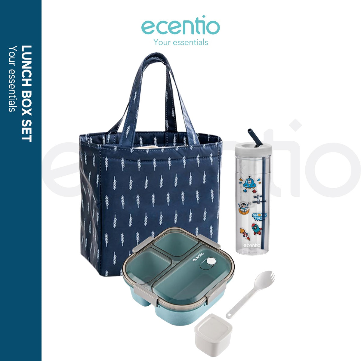 【DISKON 10RB】ecentio 3grid lunch box bottle 780ml lunch bag set