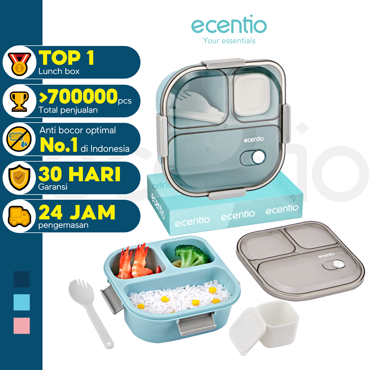 【BUY 1 GET 4】ecentio lunch box set kotak makan tumbler set