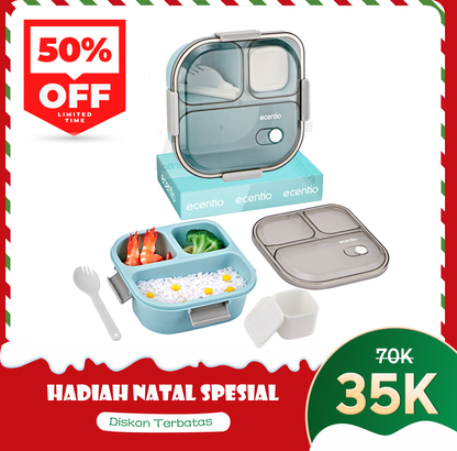 ecentio 3 grid anti tumpah tempat bekal 1100ml Kotak makan wadah bekal kotak sup 100ml BPA FREE-HW