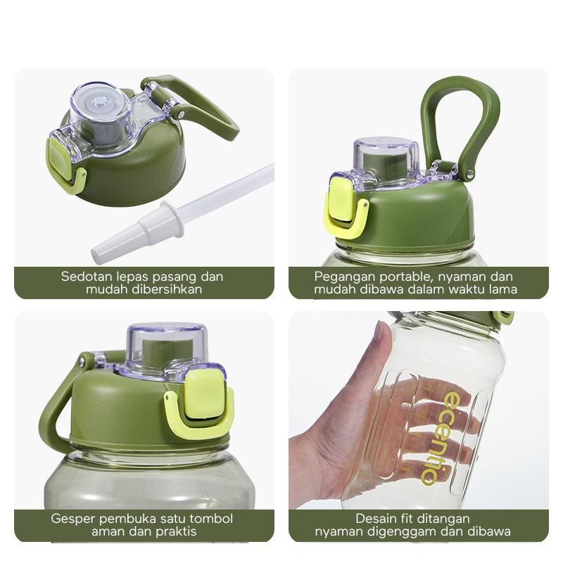 ecentio botol minum 1 liter tumbler bening portable sedotan BPA free - ecentio