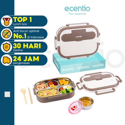 ecentio Anti Tumpah 5 sekat kotak makan siang stainless steel