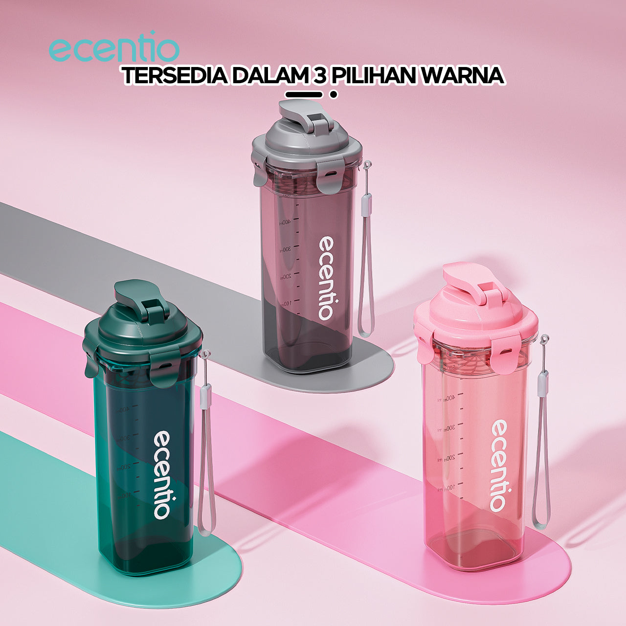 ecentio Paket Lifestyle Praktis Botol Minum 500ml + Snack Box + Tas Kanvas Batik Stylish & Fungsional Pilihan Warna Hijau / Abu / Merah