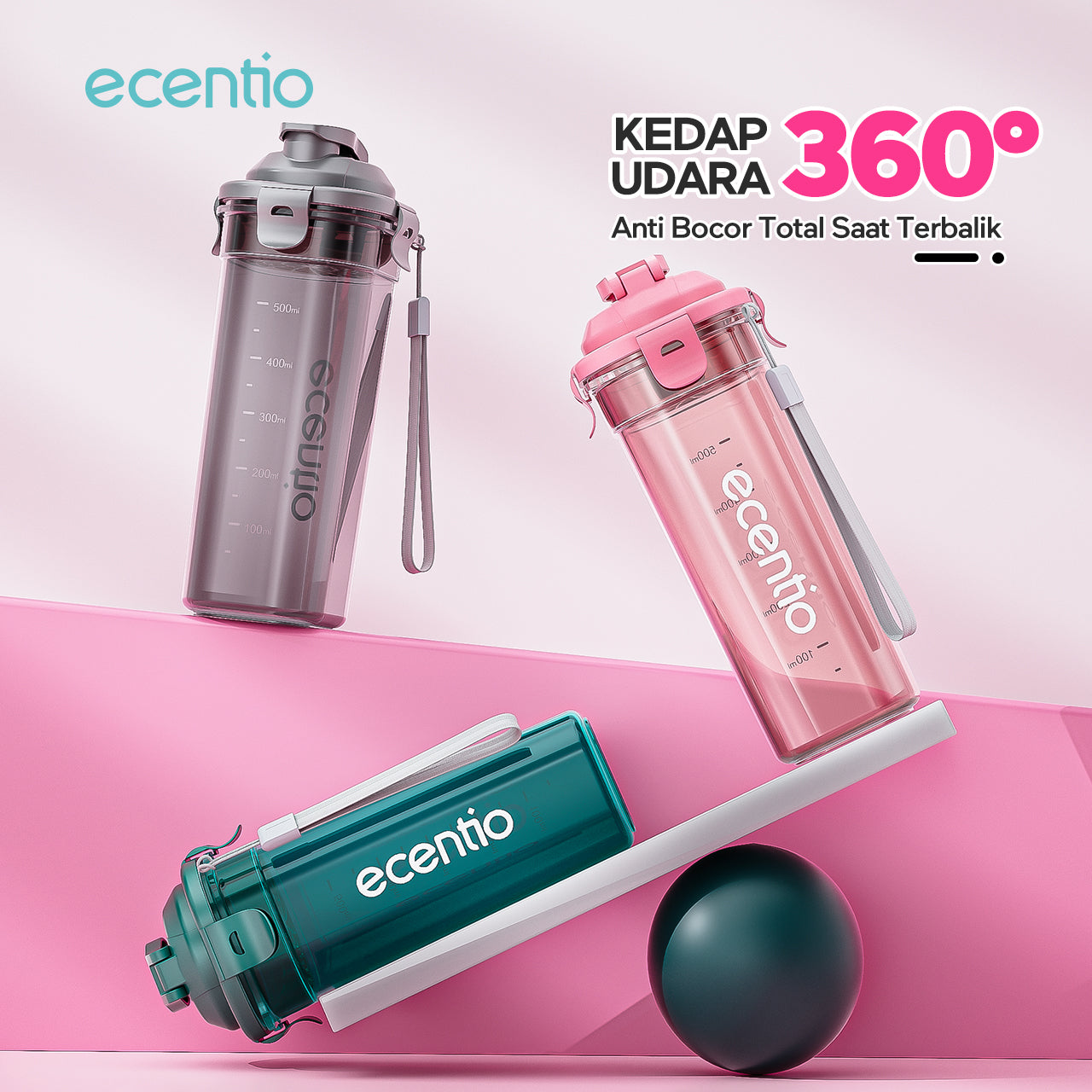 ecentio Paket Lifestyle Praktis Botol Minum 500ml + Snack Box + Tas Kanvas Batik Stylish & Fungsional Pilihan Warna Hijau / Abu / Merah