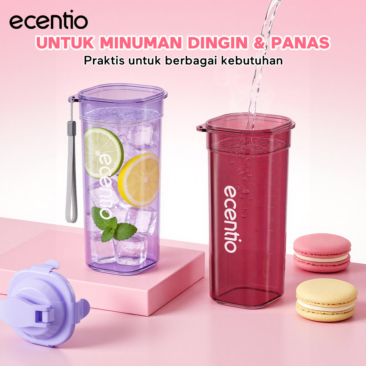 ecentio botol minum aesthetic portable-500ml aesthetic Olahraga bottle tail benning Anti Bocor botol plastik dengan saringan teh botol minum anak laki bpa free botol tumbler