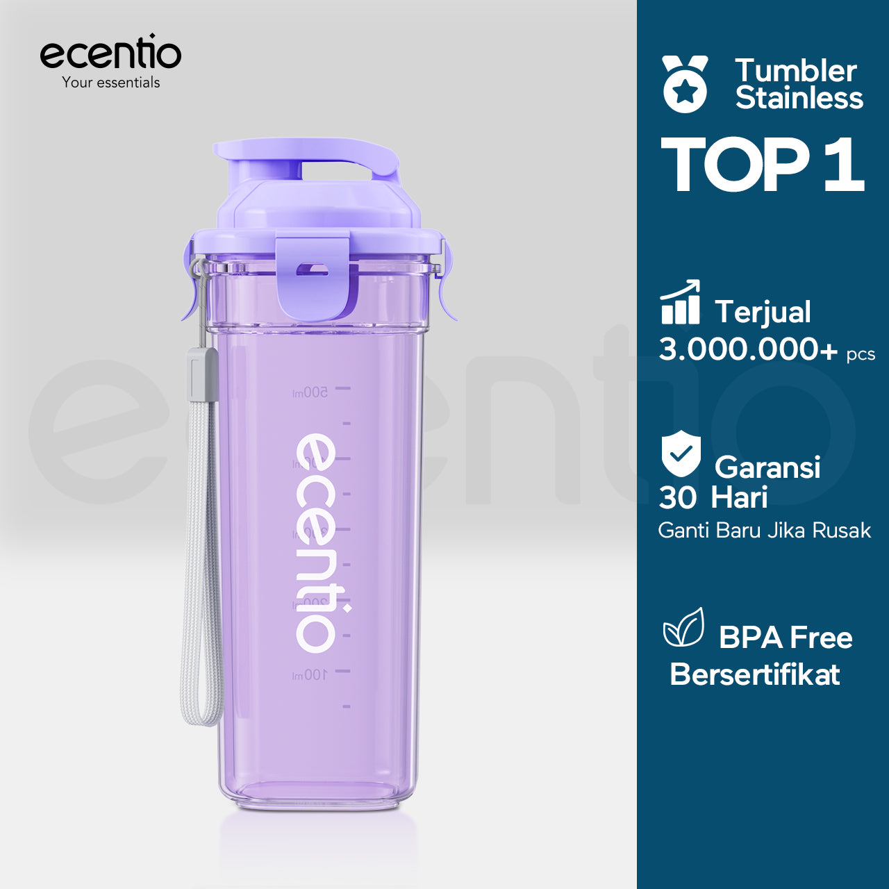 ecentio botol minum aesthetic portable-500ml aesthetic Olahraga bottle tail benning Anti Bocor botol plastik dengan saringan teh botol minum anak laki bpa free botol tumbler