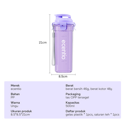 ecentio botol minum aesthetic portable-500ml aesthetic Olahraga bottle tail benning Anti Bocor botol plastik dengan saringan teh botol minum anak laki bpa free botol tumbler