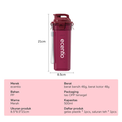 ecentio botol minum aesthetic portable-500ml aesthetic Olahraga bottle tail benning Anti Bocor botol plastik dengan saringan teh botol minum anak laki bpa free botol tumbler