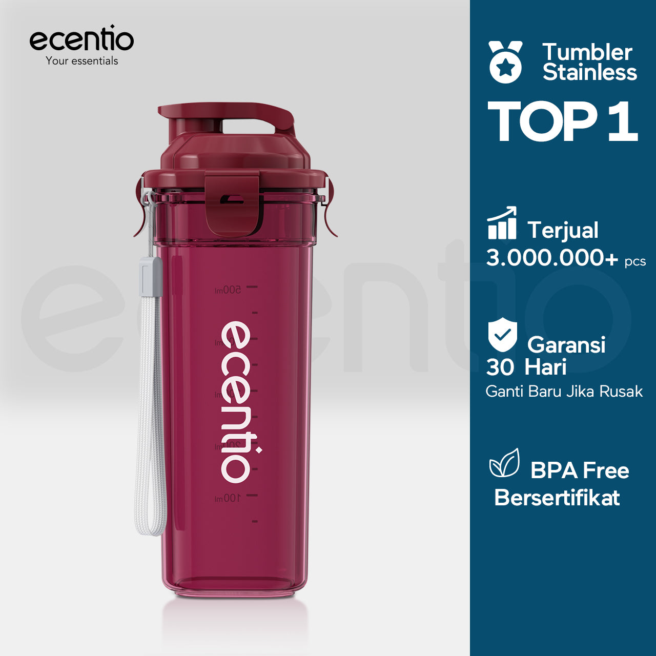 ecentio botol minum aesthetic portable-500ml aesthetic Olahraga bottle tail benning Anti Bocor botol plastik dengan saringan teh botol minum anak laki bpa free botol tumbler