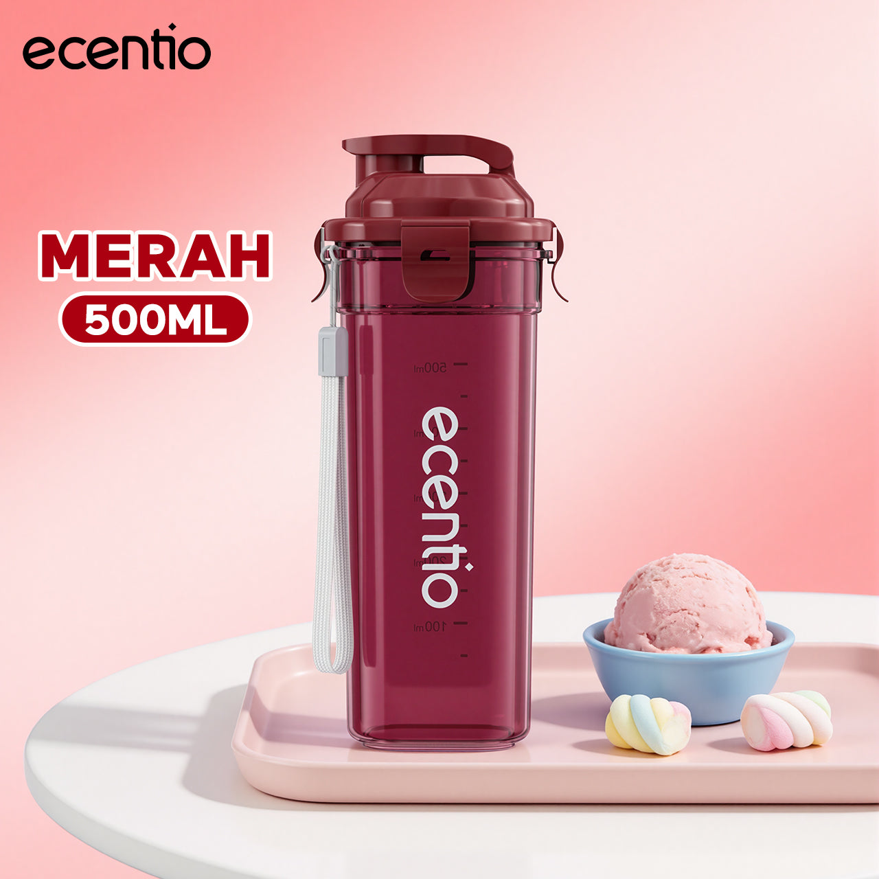 ecentio botol minum aesthetic portable-500ml aesthetic Olahraga bottle tail benning Anti Bocor botol plastik dengan saringan teh botol minum anak laki bpa free botol tumbler