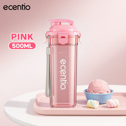 ecentio botol minum aesthetic portable-500ml aesthetic Olahraga bottle tail benning Anti Bocor botol plastik dengan saringan teh botol minum anak laki bpa free botol tumbler