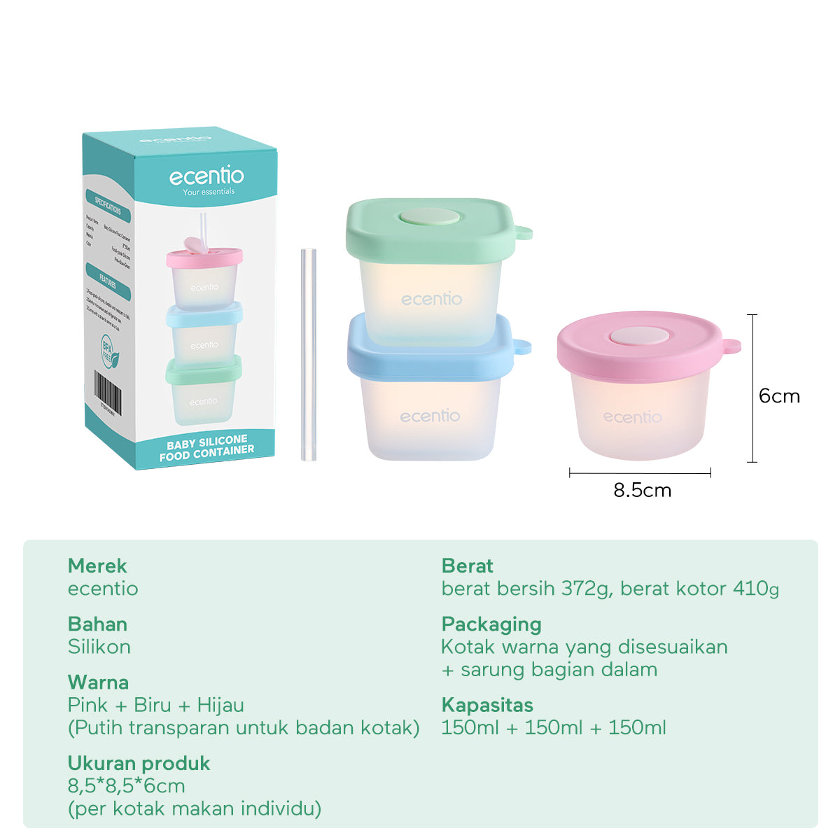 ecentiokids baby food container silikon BPA FREE baby food storage 3pcs