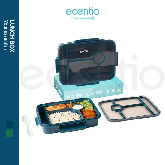 ecentio  3 sekat kotak makan 1000ML+50ML anti bocor lunch box dan kotak saus BPA FREE