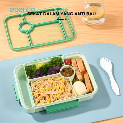 ecentio  3 sekat kotak makan 1000ML+50ML anti bocor lunch box dan kotak saus BPA FREE