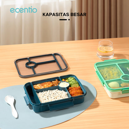 ecentio  3 sekat kotak makan 1000ML+50ML anti bocor lunch box dan kotak saus BPA FREE