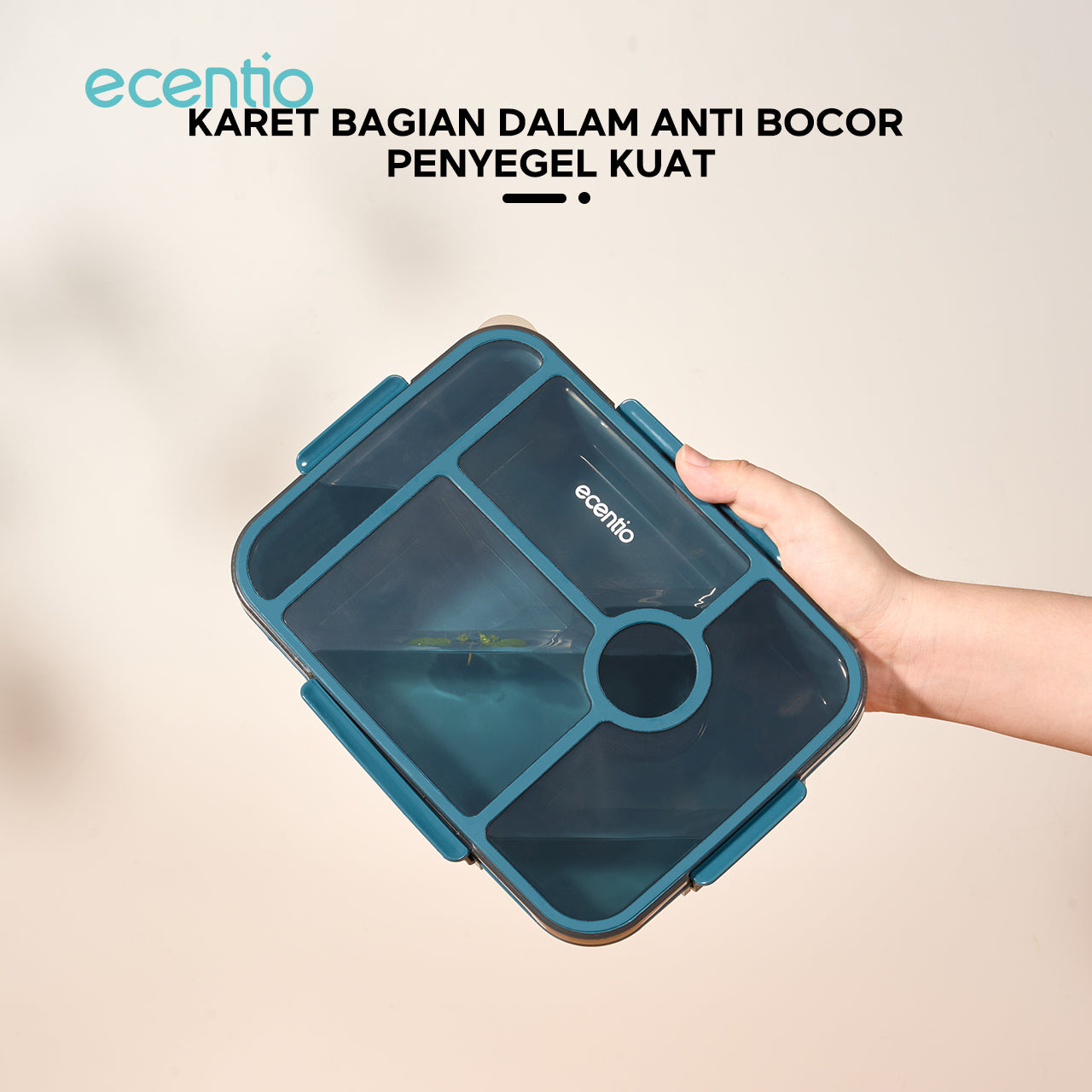 ecentio  3 sekat kotak makan 1000ML+50ML anti bocor lunch box dan kotak saus BPA FREE