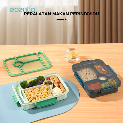 ecentio  3 sekat kotak makan 1000ML+50ML anti bocor lunch box dan kotak saus BPA FREE