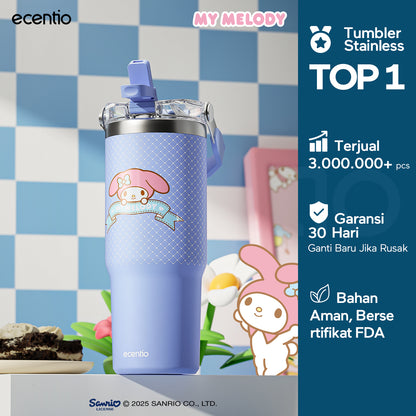 【Group discount】ecentio Lunch Box Stainless 1L + Tumbler Stainless 900ml ORI Sanrio | Anti Bocor, BPA Free, Tahan Dingin 24 Jam, Free Sendok & Sumpit