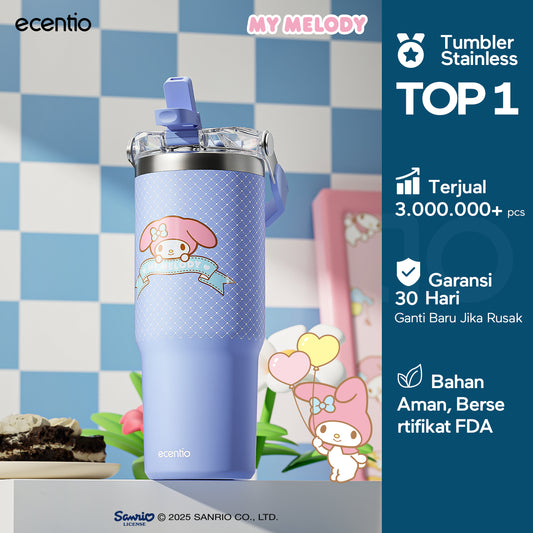 【ORI】ecentio tumbler stainless 900ml Sanrio melody luch aesthetic tahan dingin 24jam botol dengan sedotan