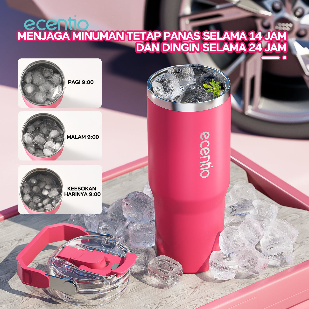 ecentio Tumbler Minum 900ml Stainless Steel | Anti Bocor, Premium & Tahan Panas Dingin