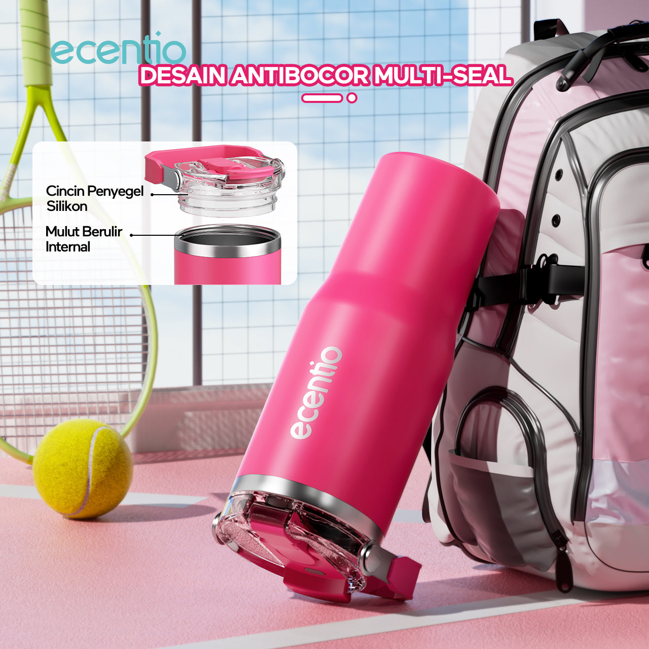 ecentio tumbler stainless 900ml tahan dingin 24 jam botol minum aesthetic warna baru pink & cream white