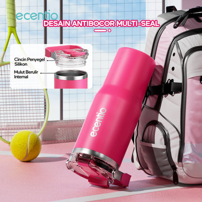 ecentio tumbler stainless 900ml tahan dingin 24 jam botol minum aesthetic warna baru pink & cream white