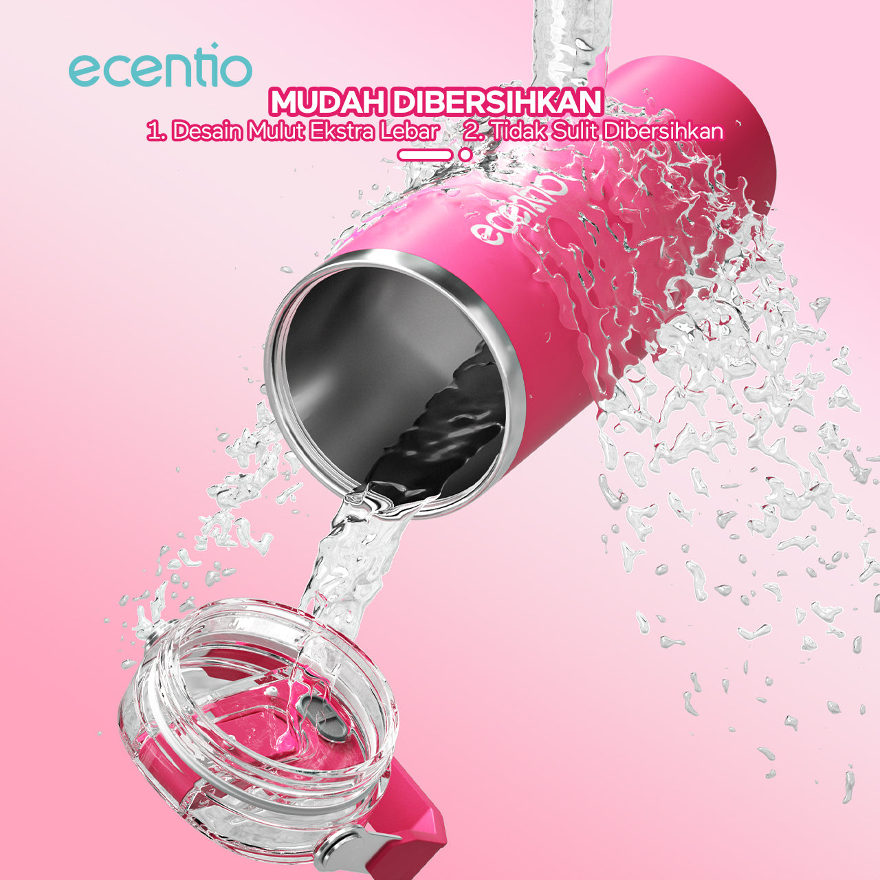 ecentio tumbler stainless 900ml tahan dingin 24 jam botol minum aesthetic warna baru pink & cream white