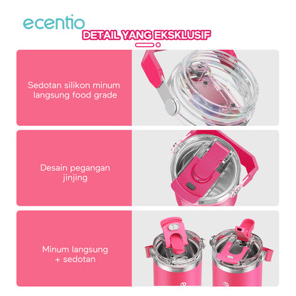 ecentio tumbler stainless 900ml tahan dingin 24 jam botol minum aesthetic warna baru pink & cream white