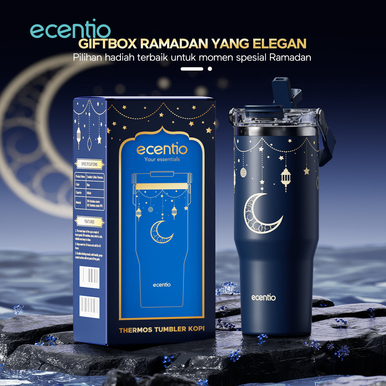 【🌟Pre-Order】【Ramadan Exclusive】ecentio tumbler Stainless Vacuum 900ml Portable Thermos Botol minum besar