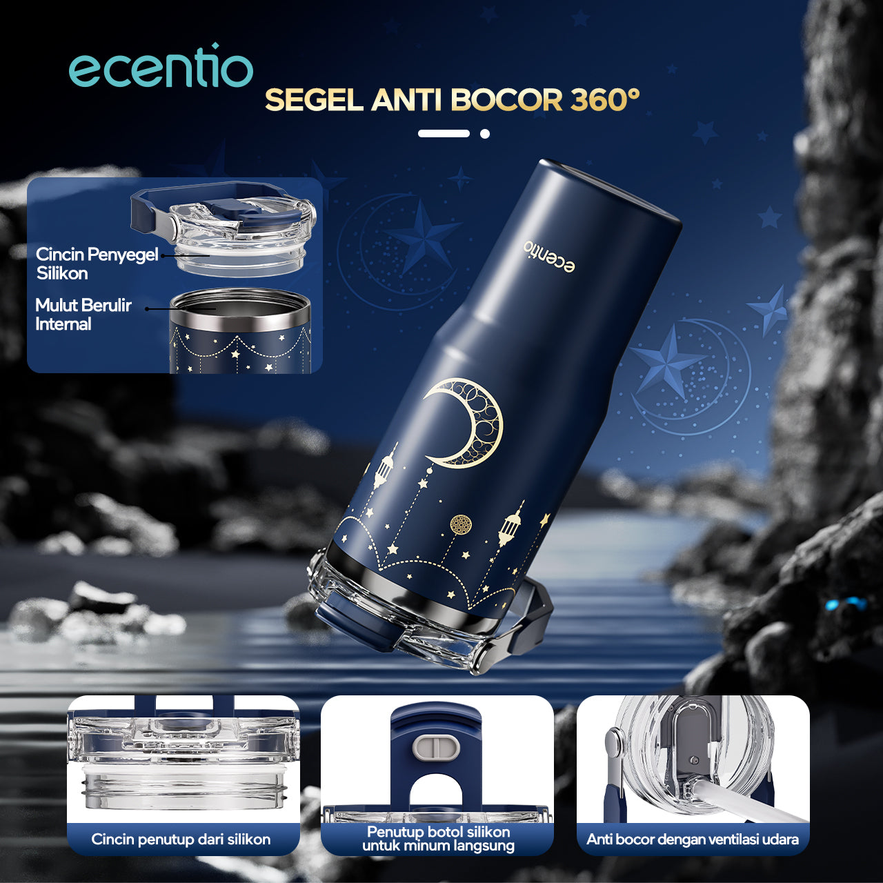 【Ramadan Exclusive】ecentio tumbler Stainless Vacuum 900ml Portable Thermos Botol minum besar