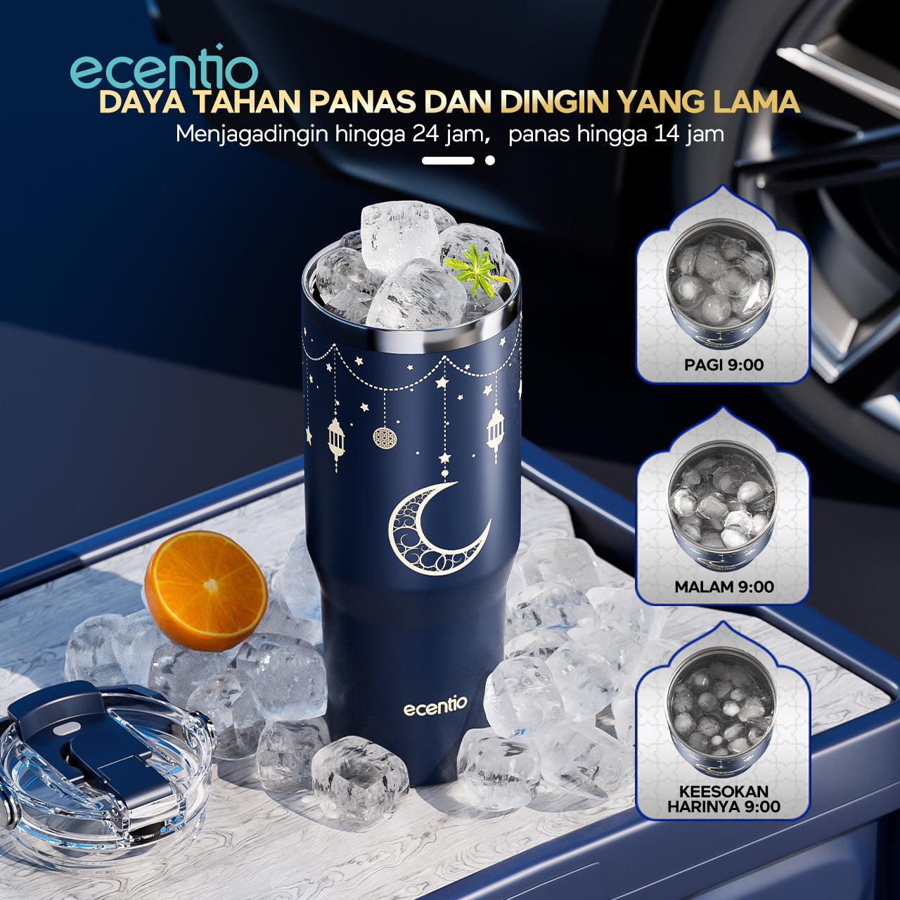 【Ramadan Exclusive】ecentio tumbler Stainless Vacuum 900ml Portable Thermos Botol minum besar