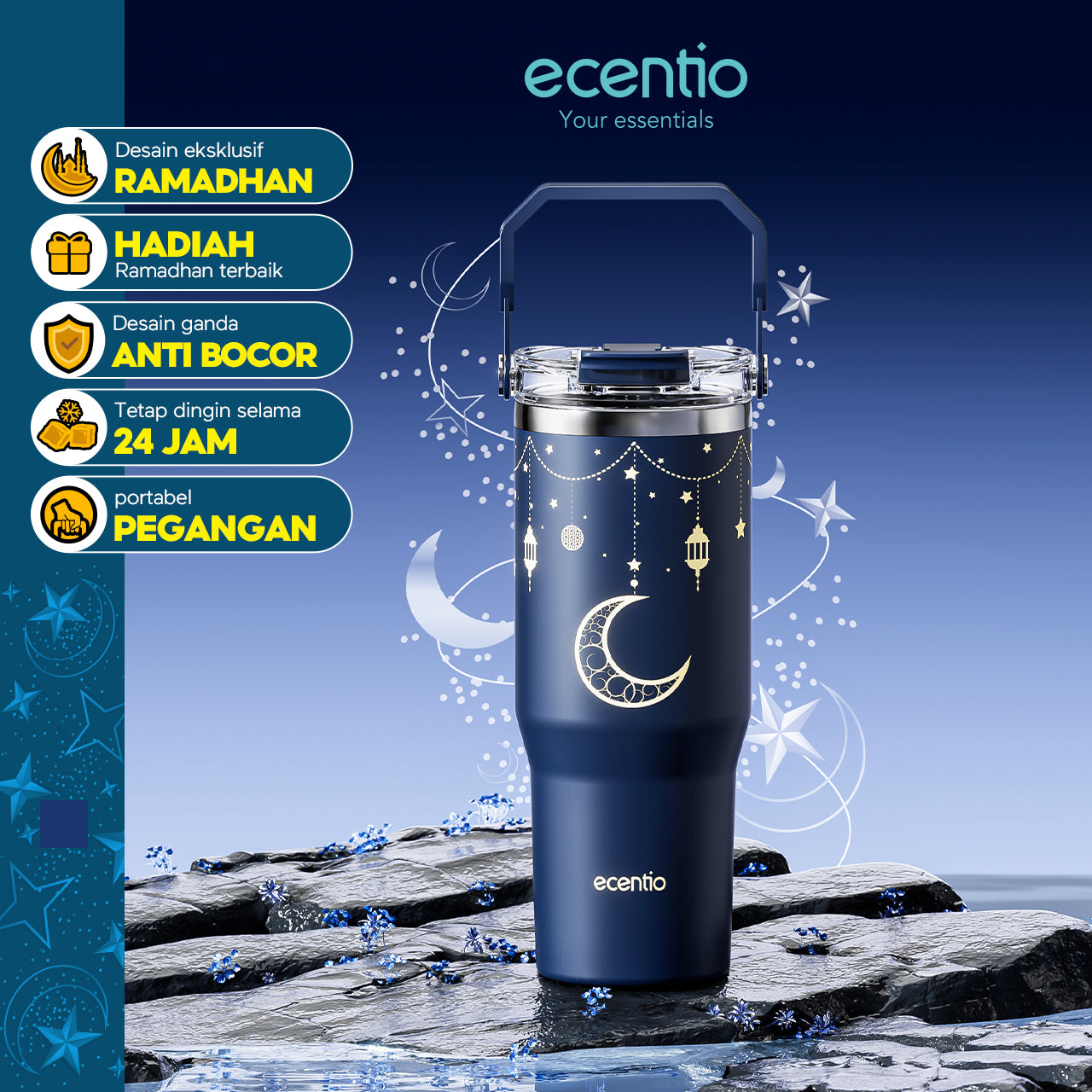 【🌟Pre-Order】【Ramadan Exclusive】ecentio tumbler Stainless Vacuum 900ml Portable Thermos Botol minum besar