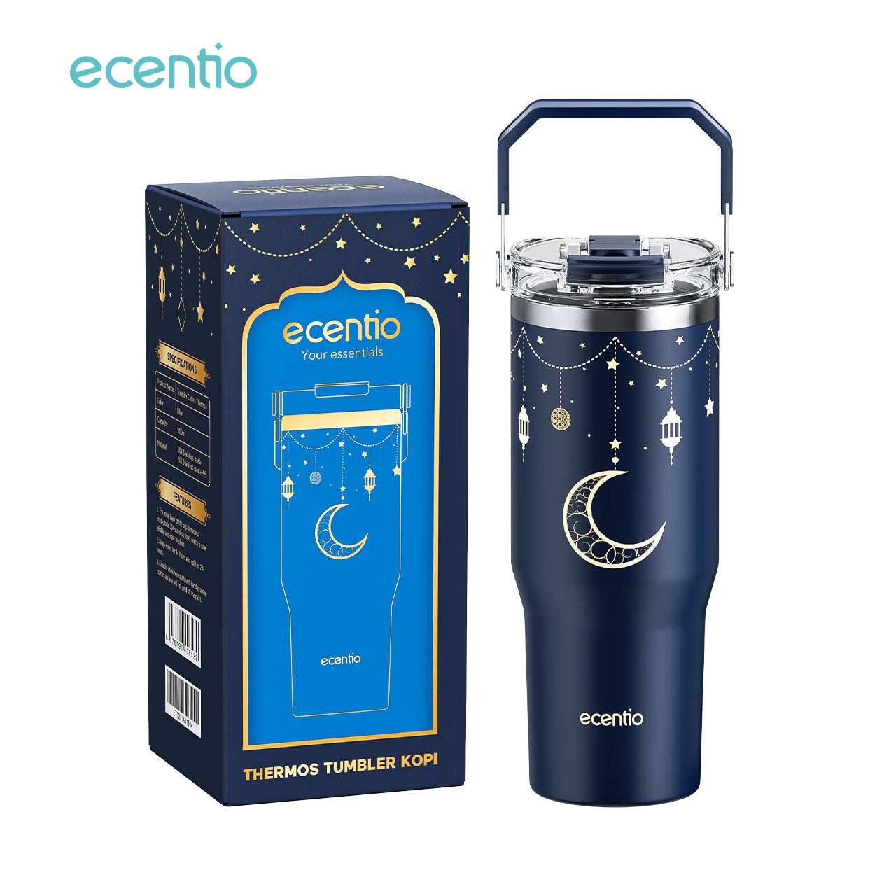 【Ramadan Exclusive】ecentio tumbler Stainless Vacuum 900ml Portable Thermos Botol minum besar