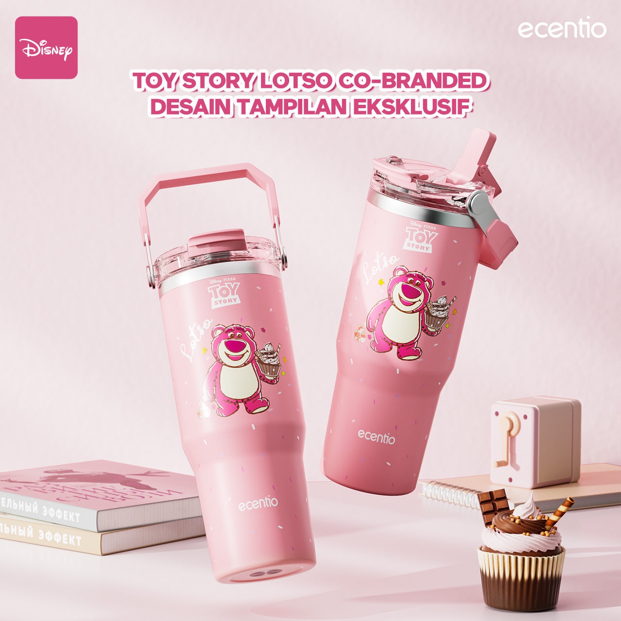 【ORI】ecentio X Toy story tumbler Stainless Vacuum 900ml Disney Lotso Portable Thermos Botol minum besar