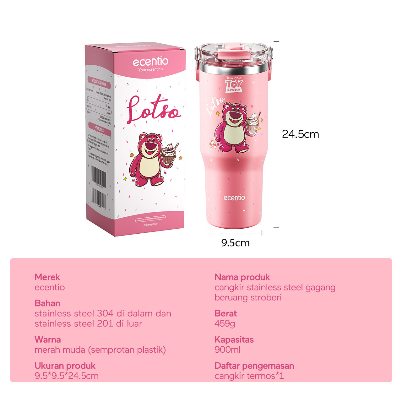 【ORI】ecentio X Toy story tumbler Stainless Vacuum 900ml Disney Lotso Portable Thermos Botol minum besar